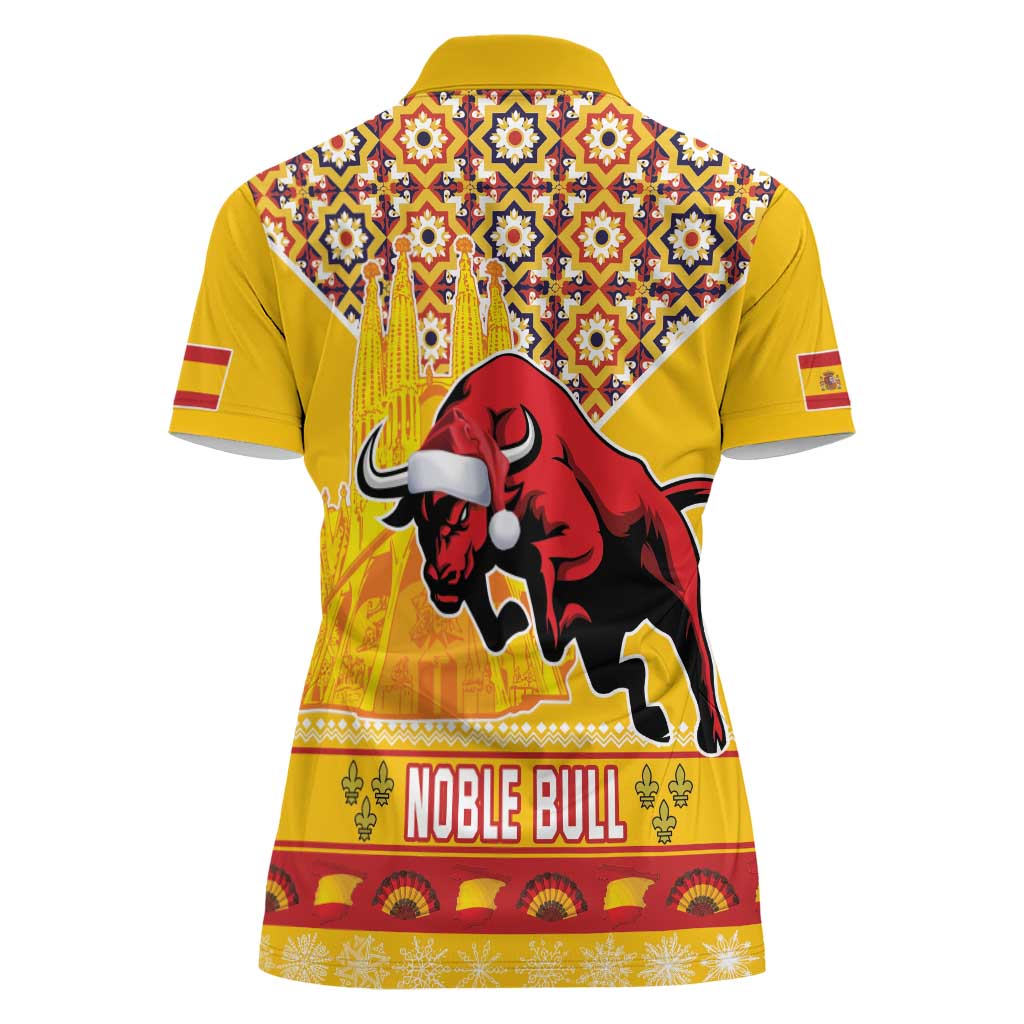 Spain Christmas Women Polo Shirt Noble Bull With Sagrada Famlia - Wonder Print Shop