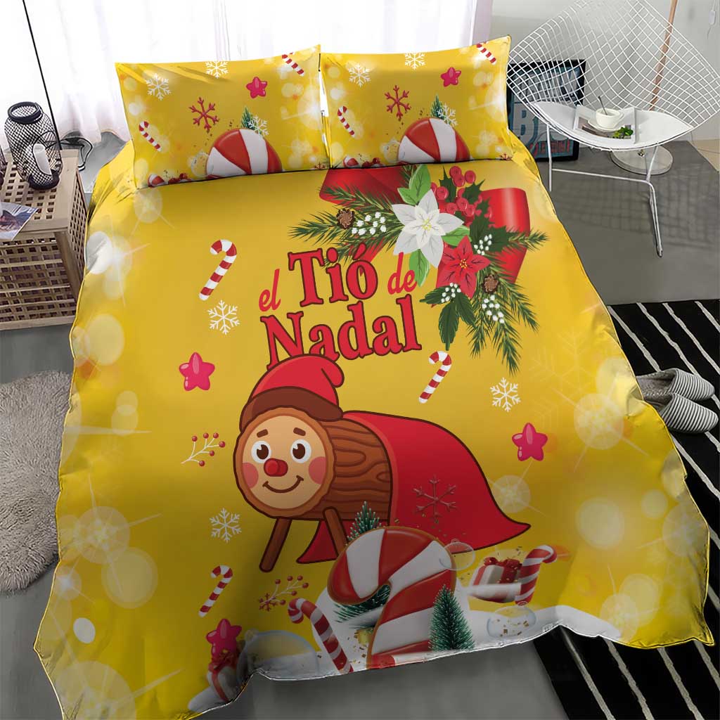 Spain Tio de Nadal Christmas Bedding Set Traditional Christmas Log Yellow Version - Wonder Print Shop