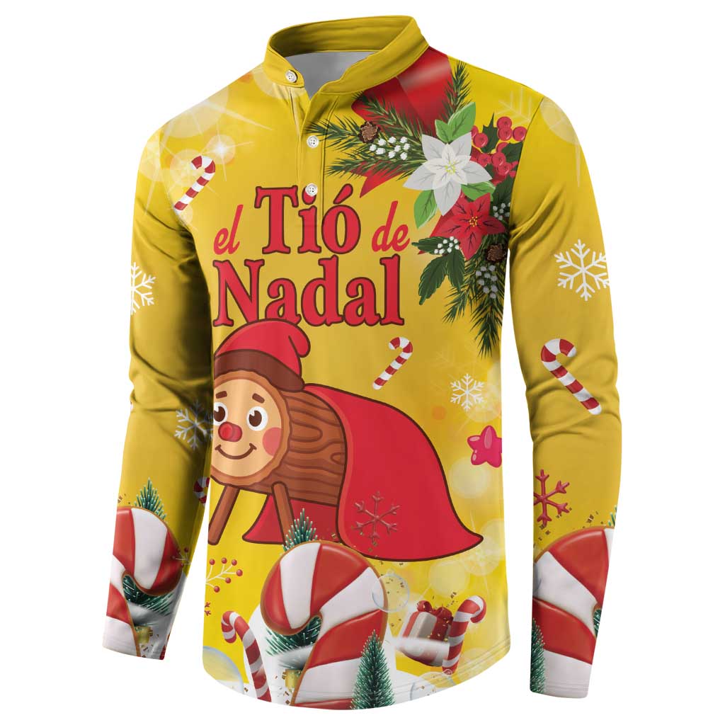 Spain Tio de Nadal Christmas Button Sweatshirt Traditional Christmas Log Yellow Version - Wonder Print Shop