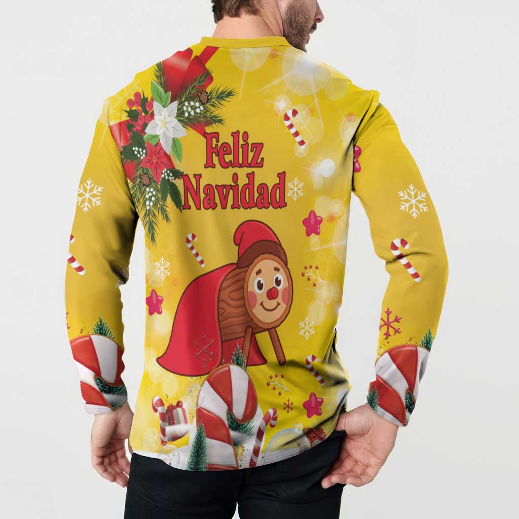 Spain Tio de Nadal Christmas Button Sweatshirt Traditional Christmas Log Yellow Version - Wonder Print Shop