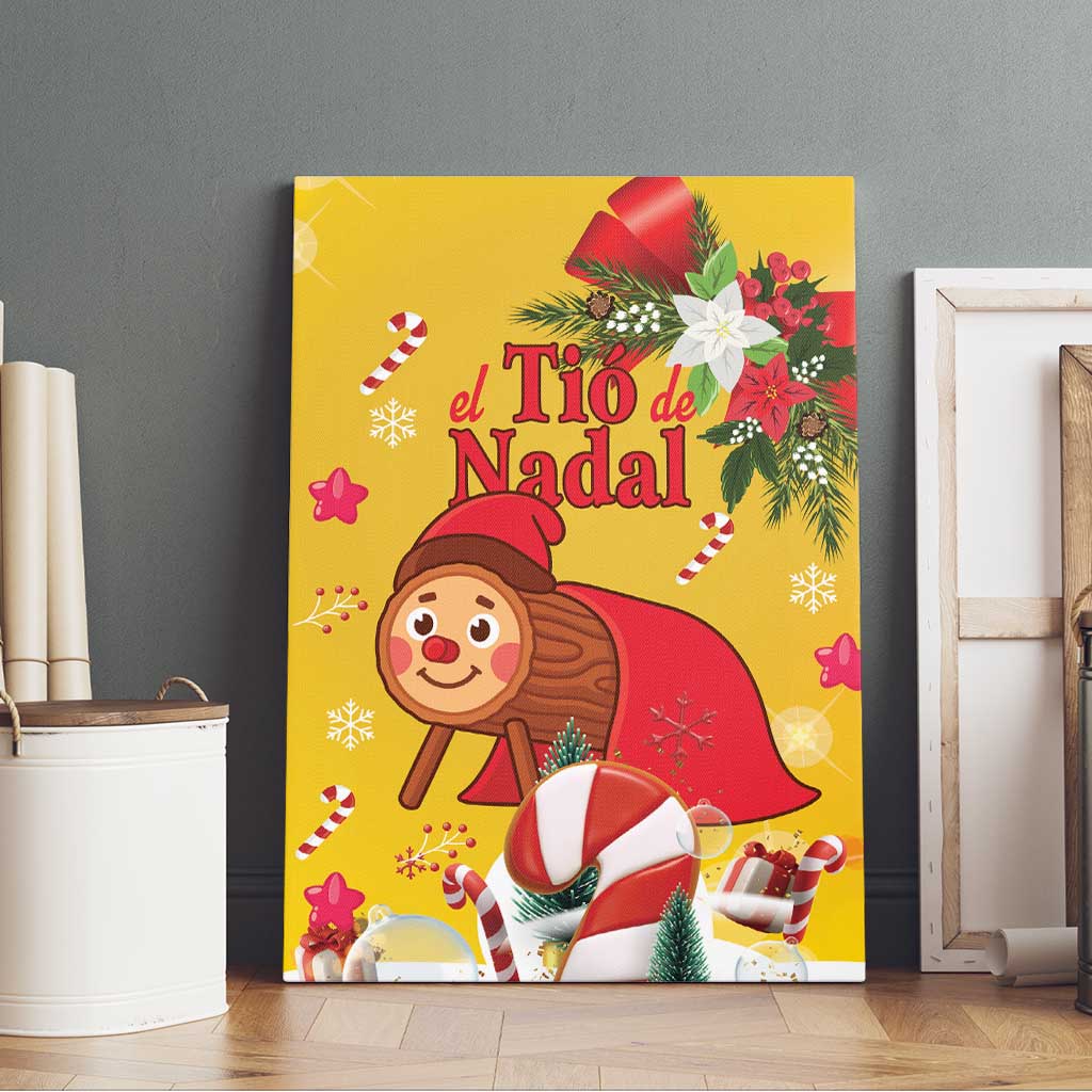 Spain Tio de Nadal Christmas Canvas Wall Art Traditional Christmas Log Yellow Version - Wonder Print Shop