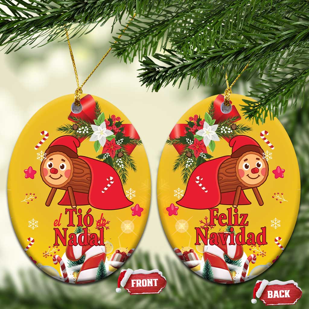 Spain Tio de Nadal Christmas Ceramic Ornament Traditional Christmas Log Yellow Version - Wonder Print Shop
