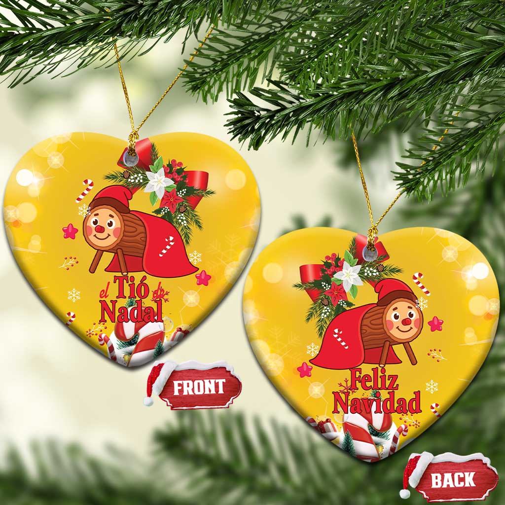 Spain Tio de Nadal Christmas Ceramic Ornament Traditional Christmas Log Yellow Version - Wonder Print Shop