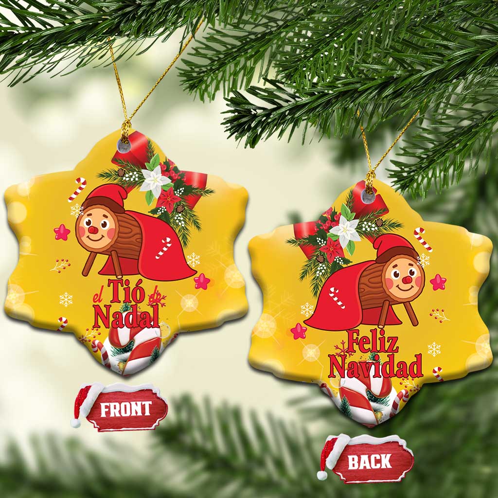 Spain Tio de Nadal Christmas Ceramic Ornament Traditional Christmas Log Yellow Version - Wonder Print Shop