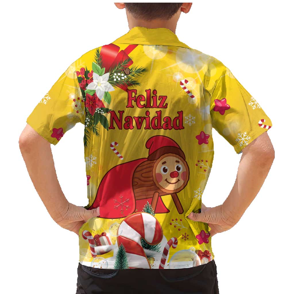 Spain Tio de Nadal Christmas Family Matching Mermaid Dress and Hawaiian Shirt Traditional Christmas Log Yellow Version - Wonder Print Shop