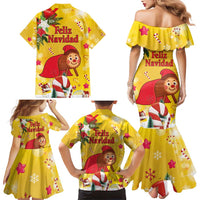Spain Tio de Nadal Christmas Family Matching Mermaid Dress and Hawaiian Shirt Traditional Christmas Log Yellow Version - Wonder Print Shop