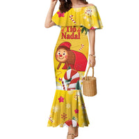 Spain Tio de Nadal Christmas Family Matching Mermaid Dress and Hawaiian Shirt Traditional Christmas Log Yellow Version - Wonder Print Shop