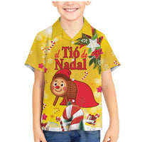Spain Tio de Nadal Christmas Family Matching Mermaid Dress and Hawaiian Shirt Traditional Christmas Log Yellow Version - Wonder Print Shop