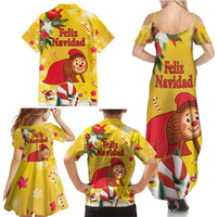 Spain Tio de Nadal Christmas Family Matching Summer Maxi Dress and Hawaiian Shirt Traditional Christmas Log Yellow Version - Wonder Print Shop