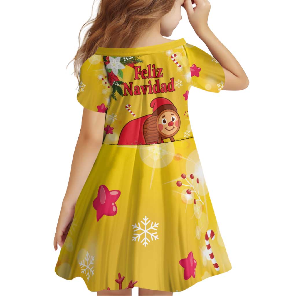 Spain Tio de Nadal Christmas Family Matching Tank Maxi Dress and Hawaiian Shirt Traditional Christmas Log Yellow Version - Wonder Print Shop