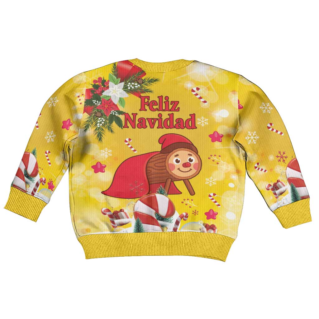 Spain Tio de Nadal Christmas Kid Ugly Christmas Sweater Traditional Christmas Log Yellow Version - Wonder Print Shop
