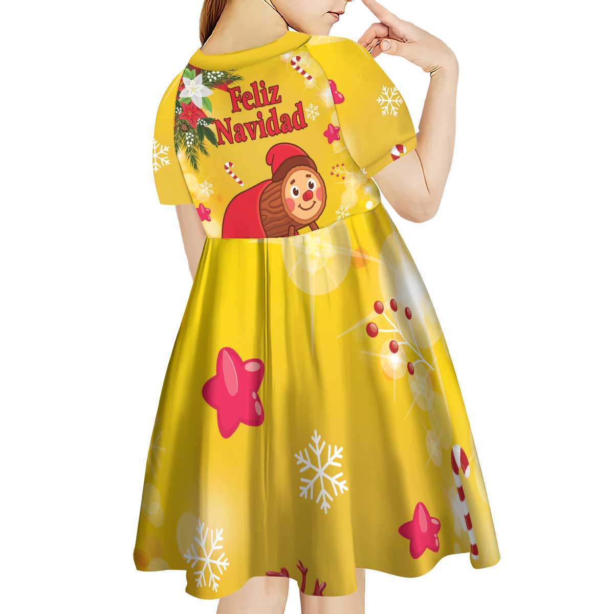 Spain Tio de Nadal Christmas Kid Short Sleeve Dress Traditional Christmas Log Yellow Version - Wonder Print Shop