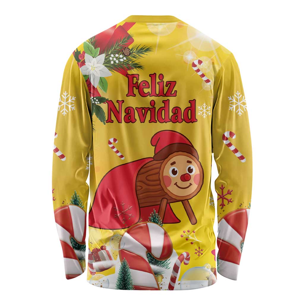 Spain Tio de Nadal Christmas Long Sleeve Shirt Traditional Christmas Log Yellow Version - Wonder Print Shop