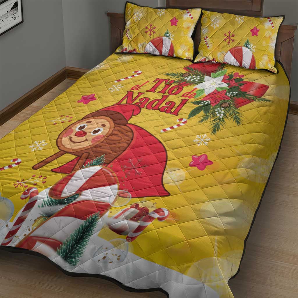 Spain Tio de Nadal Christmas Quilt Bed Set Traditional Christmas Log Yellow Version - Wonder Print Shop