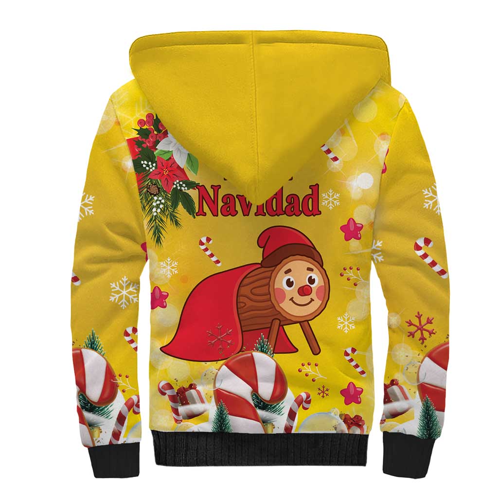 Spain Tio de Nadal Christmas Sherpa Hoodie Traditional Christmas Log Yellow Version - Wonder Print Shop
