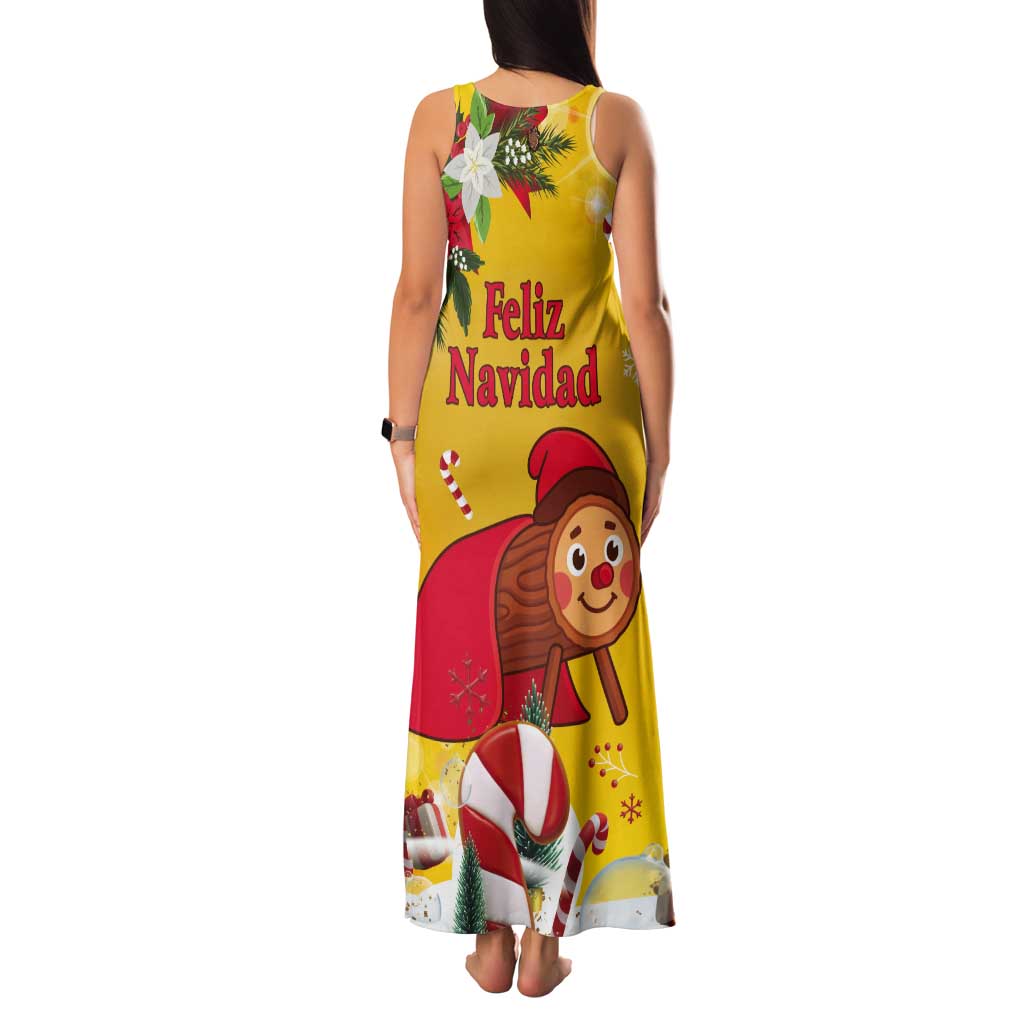 Spain Tio de Nadal Christmas Tank Maxi Dress Traditional Christmas Log Yellow Version - Wonder Print Shop
