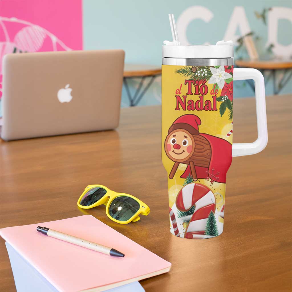 Spain Tio de Nadal Christmas Tumbler With Handle Traditional Christmas Log Yellow Version - Wonder Print Shop