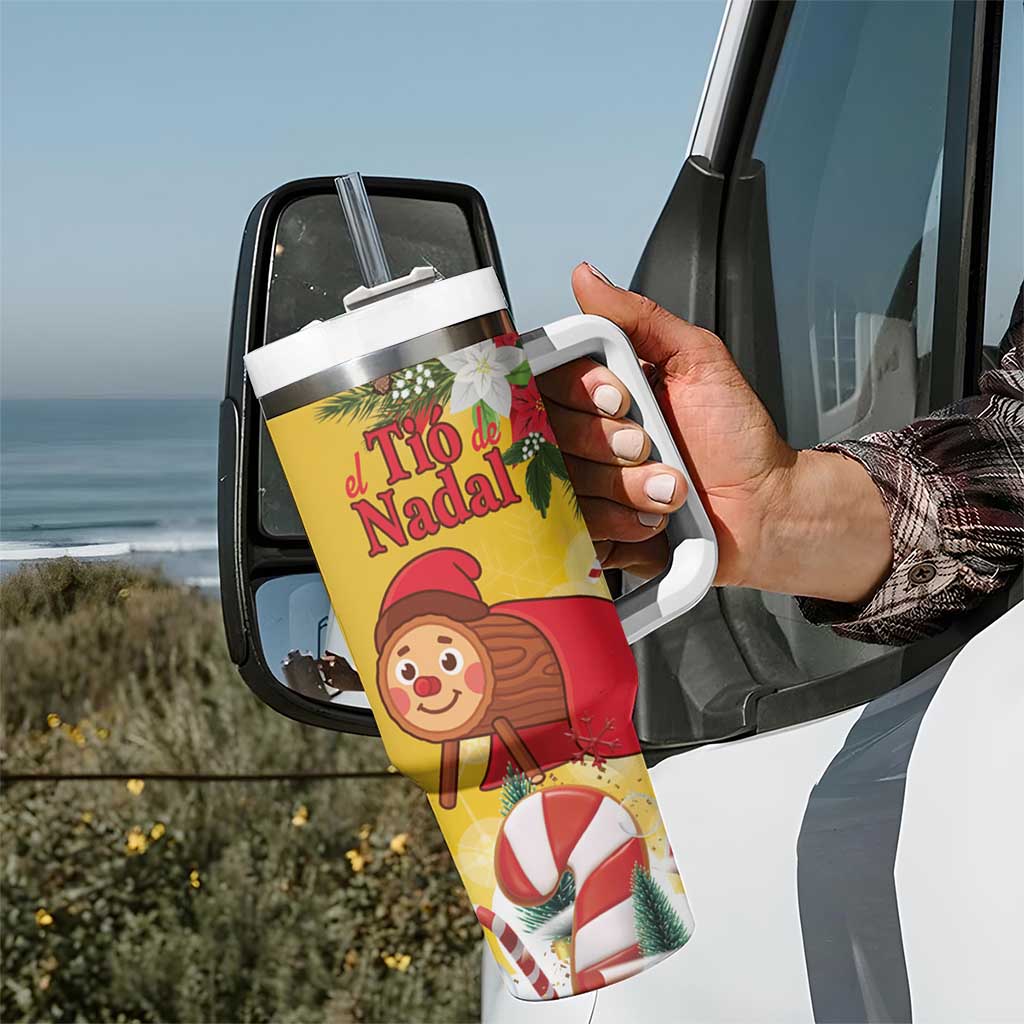 Spain Tio de Nadal Christmas Tumbler With Handle Traditional Christmas Log Yellow Version - Wonder Print Shop