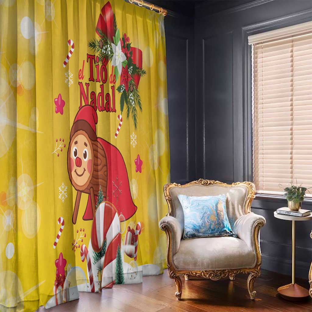 Spain Tio de Nadal Christmas Window Curtain Traditional Christmas Log Yellow Version - Wonder Print Shop