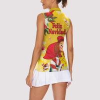 Spain Tio de Nadal Christmas Women Sleeveless Polo Shirt Traditional Christmas Log Yellow Version - Wonder Print Shop