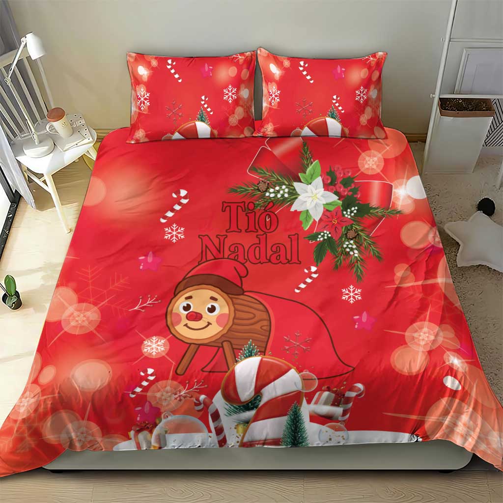 Spain Tio de Nadal Christmas Bedding Set Traditional Christmas Log Red Version - Wonder Print Shop