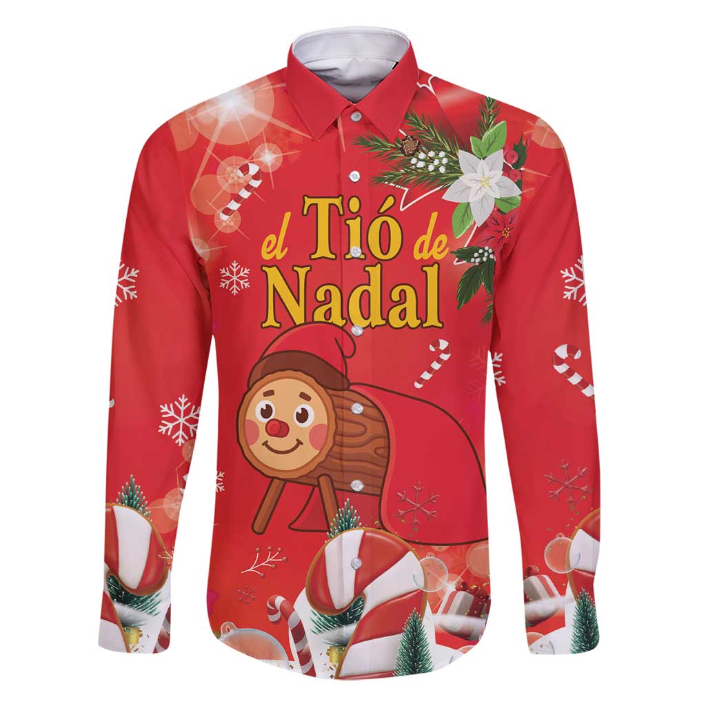 Spain Tio de Nadal Christmas Family Matching Long Sleeve Bodycon Dress and Hawaiian Shirt Traditional Christmas Log Red Version - Wonder Print Shop