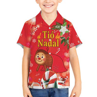 Spain Tio de Nadal Christmas Family Matching Long Sleeve Bodycon Dress and Hawaiian Shirt Traditional Christmas Log Red Version - Wonder Print Shop