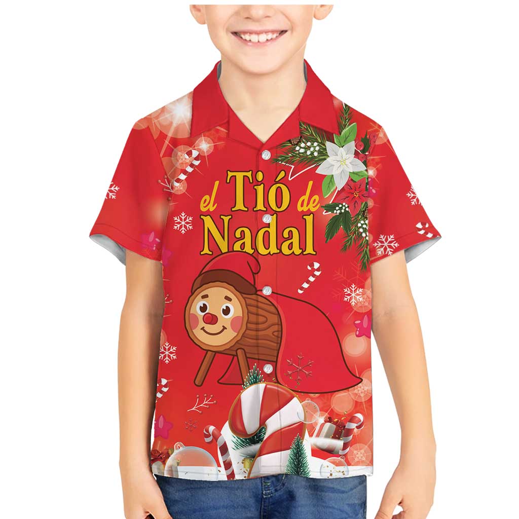 Spain Tio de Nadal Christmas Family Matching Mermaid Dress and Hawaiian Shirt Traditional Christmas Log Red Version - Wonder Print Shop