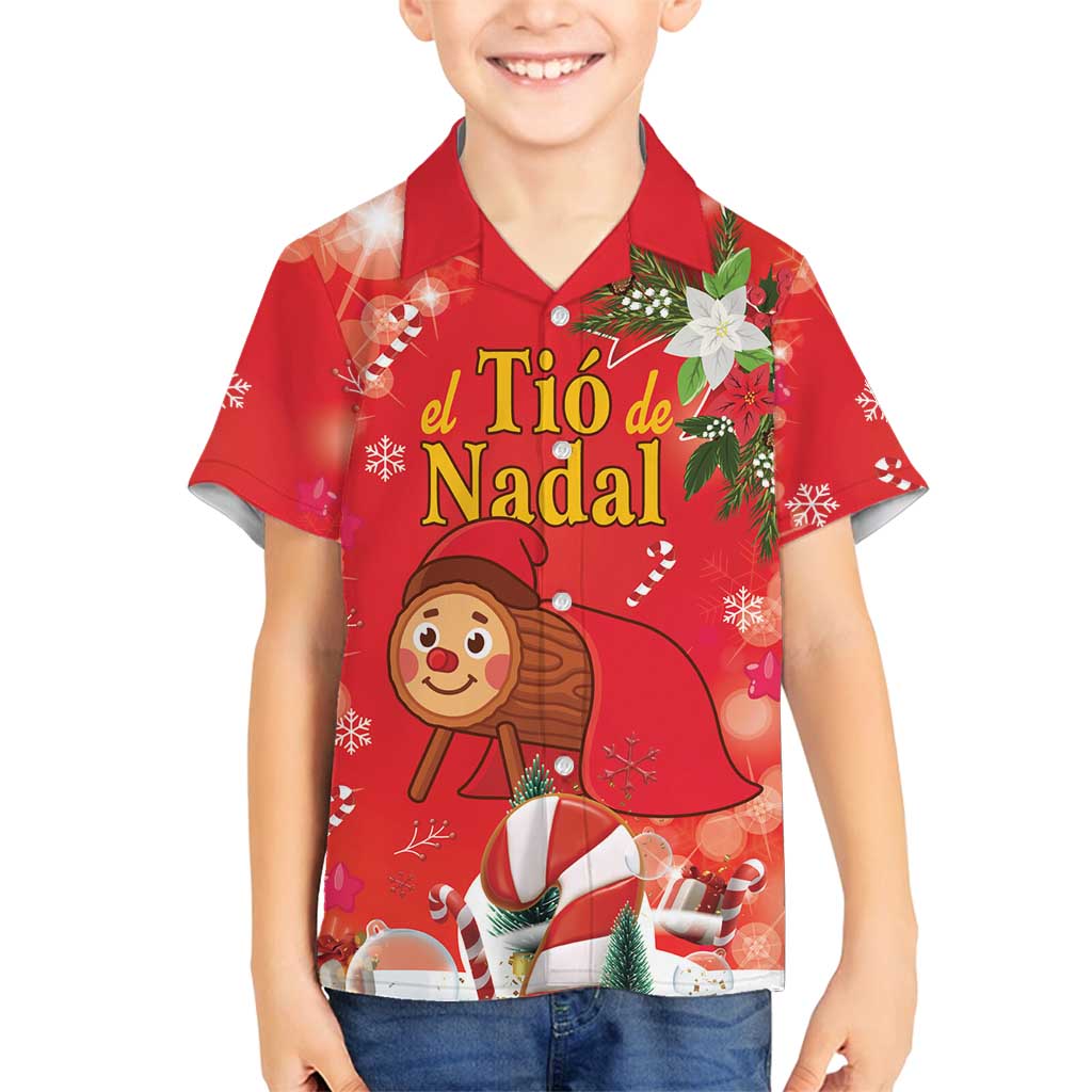 Spain Tio de Nadal Christmas Family Matching Summer Maxi Dress and Hawaiian Shirt Traditional Christmas Log Red Version - Wonder Print Shop