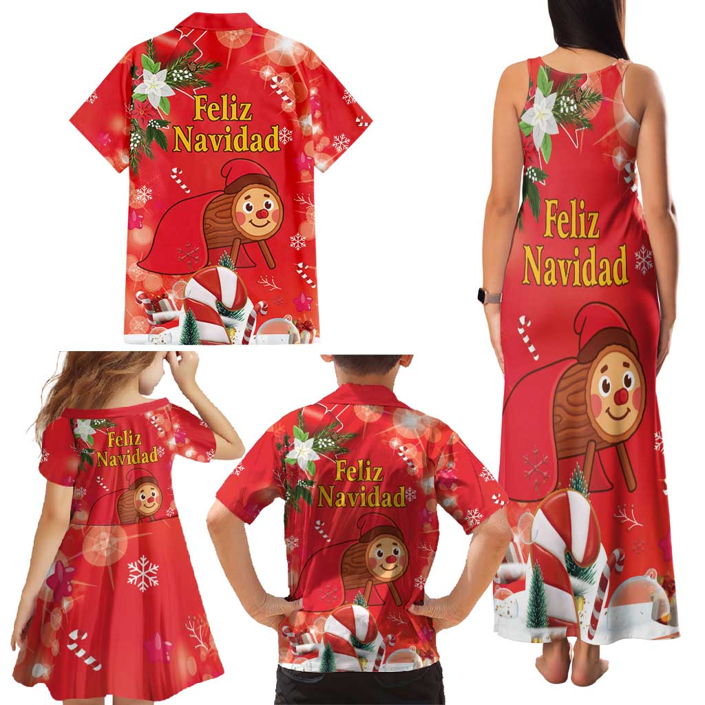 Spain Tio de Nadal Christmas Family Matching Tank Maxi Dress and Hawaiian Shirt Traditional Christmas Log Red Version - Wonder Print Shop