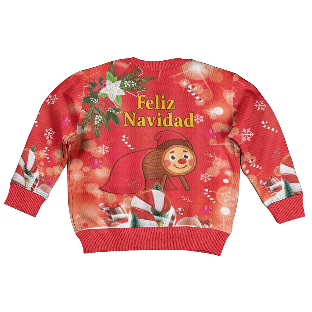 Spain Tio de Nadal Christmas Kid Ugly Christmas Sweater Traditional Christmas Log Red Version - Wonder Print Shop