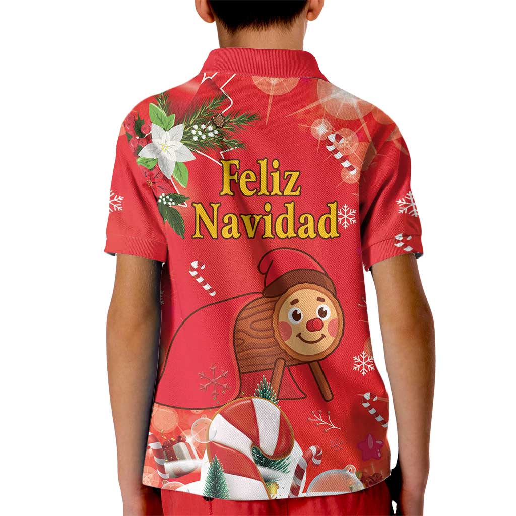 Spain Tio de Nadal Christmas Kid Polo Shirt Traditional Christmas Log Red Version - Wonder Print Shop