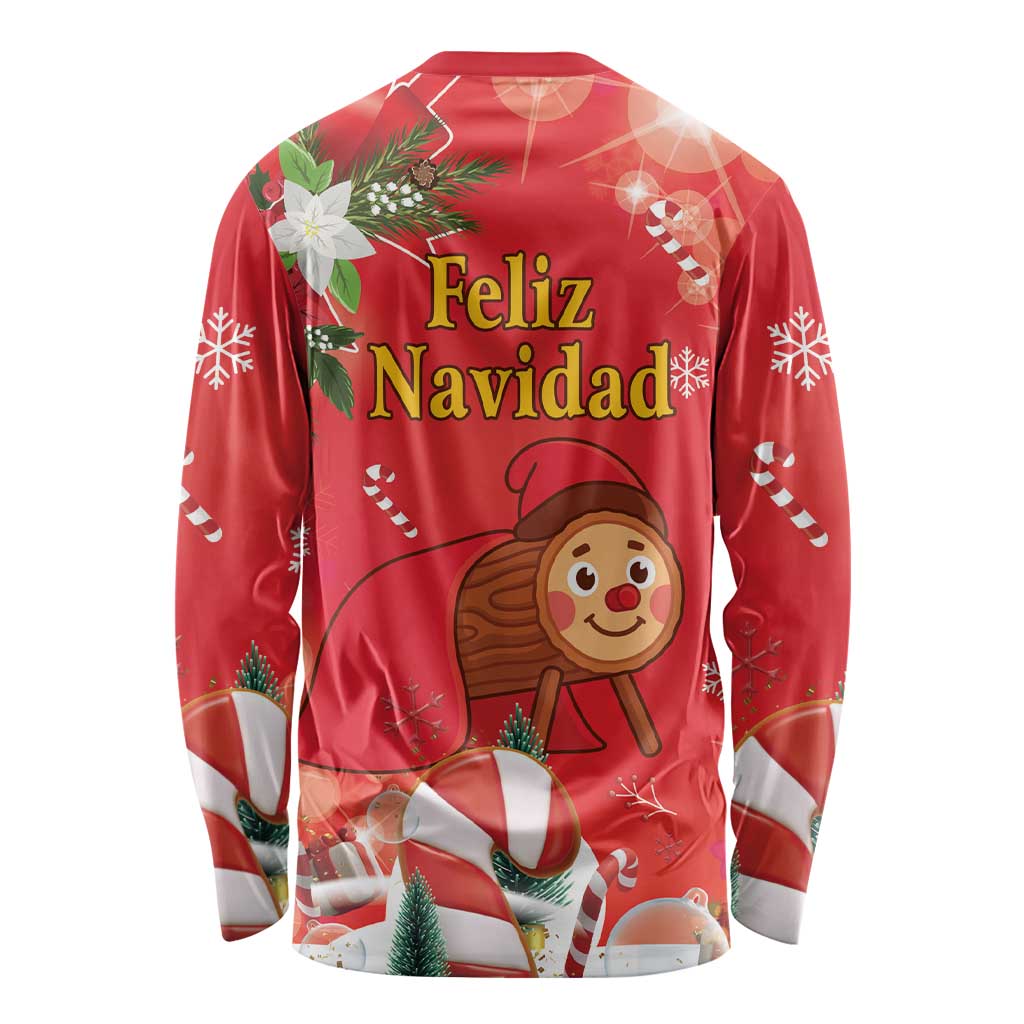 Spain Tio de Nadal Christmas Long Sleeve Shirt Traditional Christmas Log Red Version - Wonder Print Shop