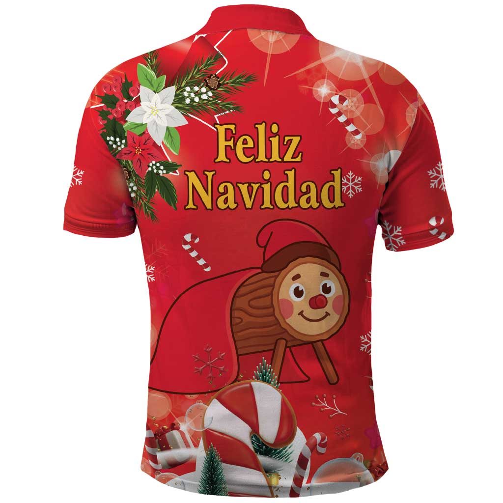 Spain Tio de Nadal Christmas Polo Shirt Traditional Christmas Log Red Version - Wonder Print Shop