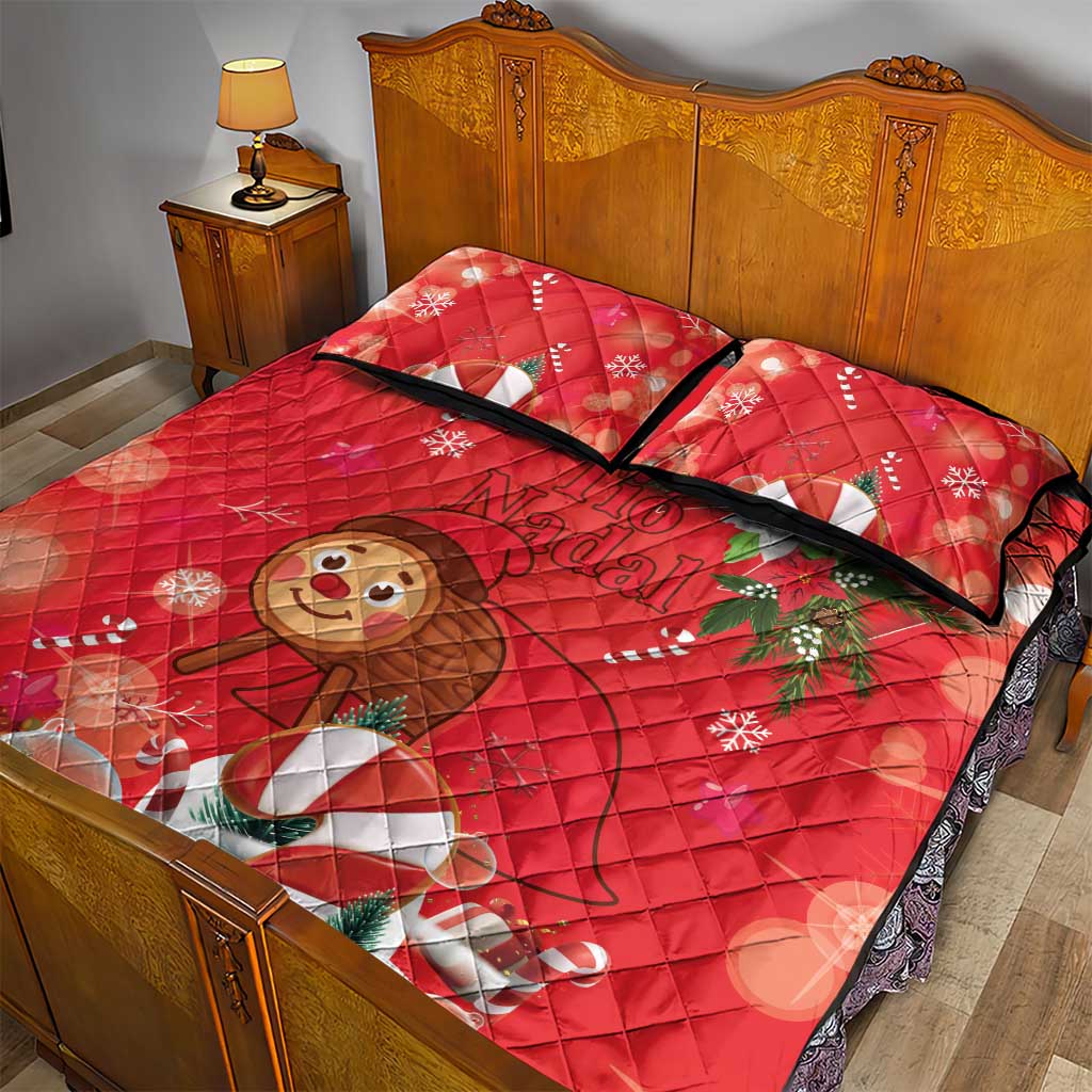 Spain Tio de Nadal Christmas Quilt Bed Set Traditional Christmas Log Red Version - Wonder Print Shop