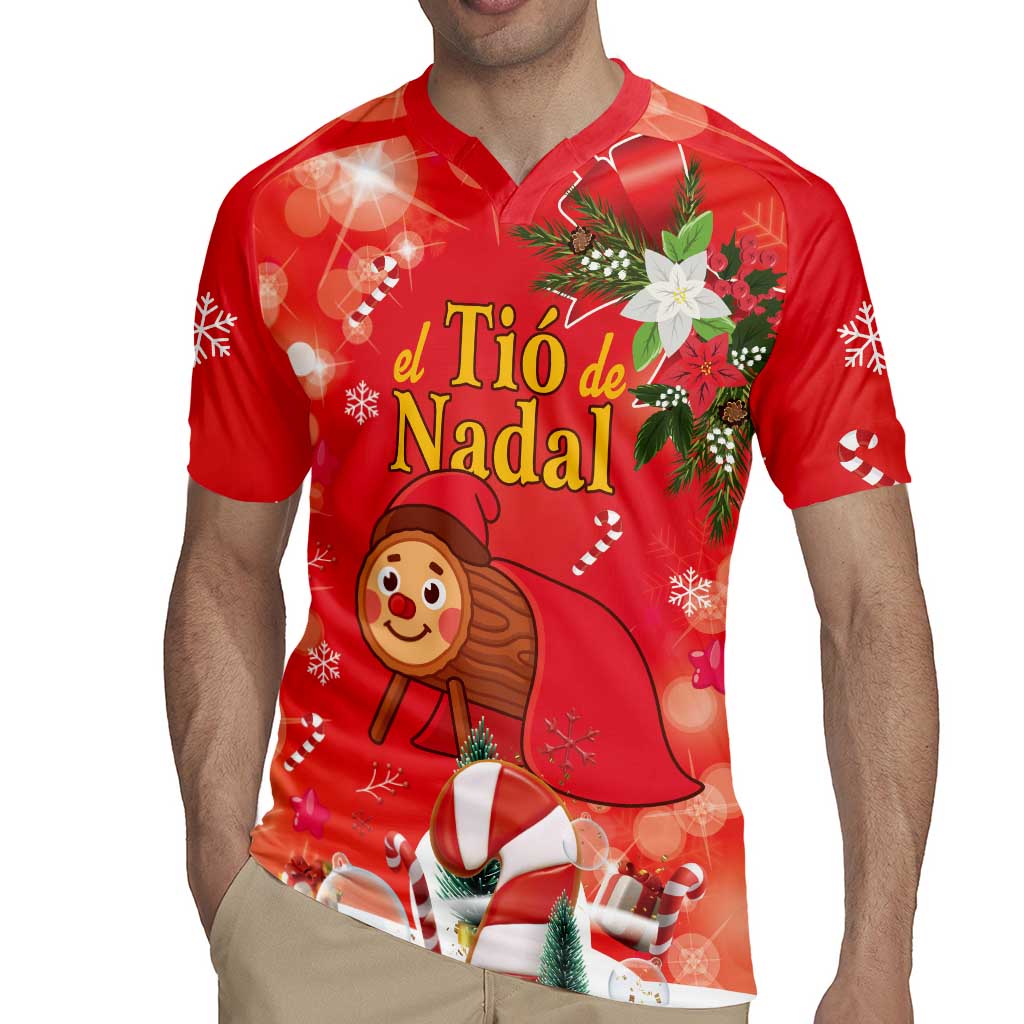 Spain Tio de Nadal Christmas Rugby Jersey Traditional Christmas Log Red Version - Wonder Print Shop