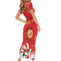 Spain Tio de Nadal Christmas Short Sleeve Bodycon Dress Traditional Christmas Log Red Version - Wonder Print Shop