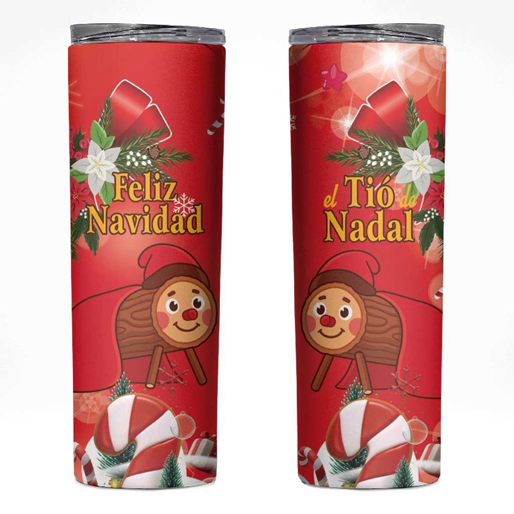 Spain Tio de Nadal Christmas Skinny Tumbler Traditional Christmas Log Red Version - Wonder Print Shop