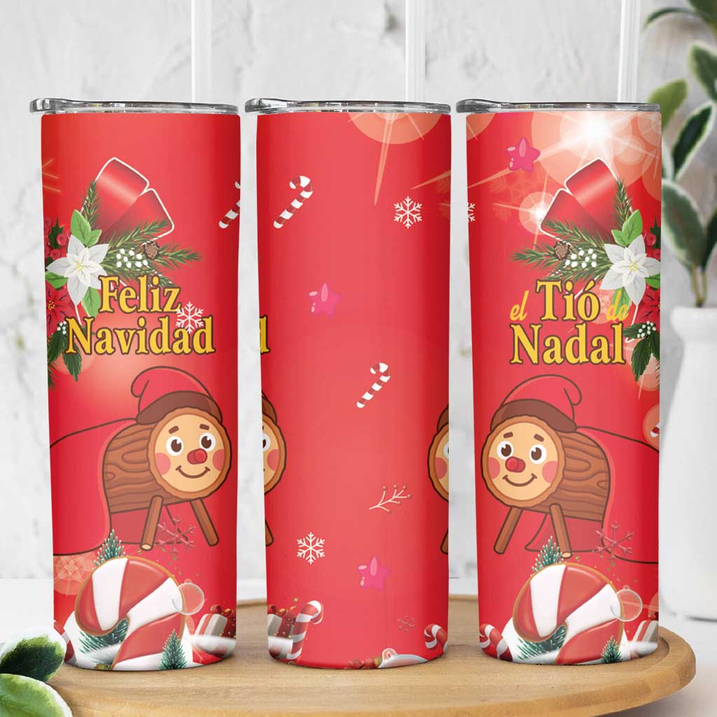 Spain Tio de Nadal Christmas Skinny Tumbler Traditional Christmas Log Red Version - Wonder Print Shop