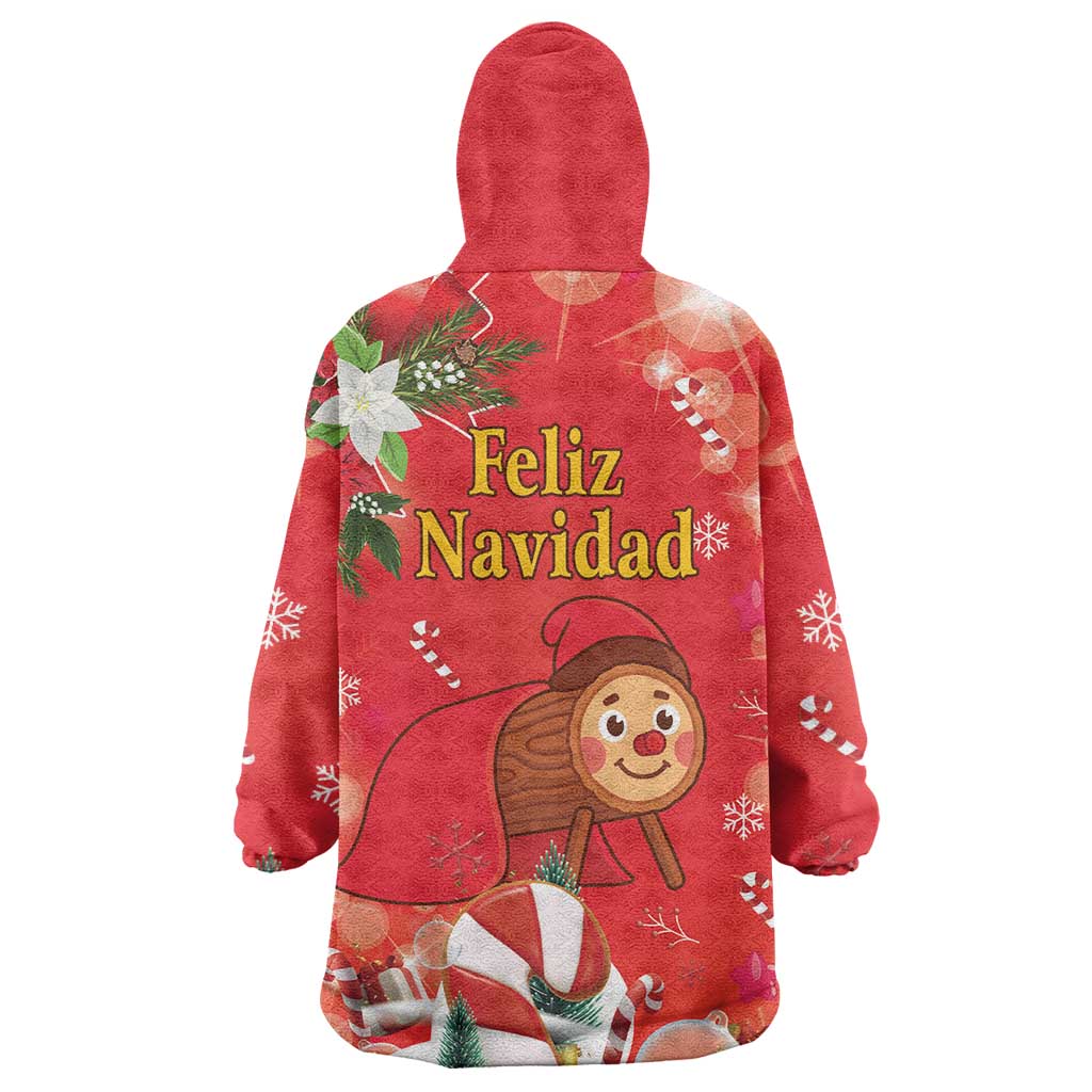 Spain Tio de Nadal Christmas Wearable Blanket Hoodie Traditional Christmas Log Red Version - Wonder Print Shop
