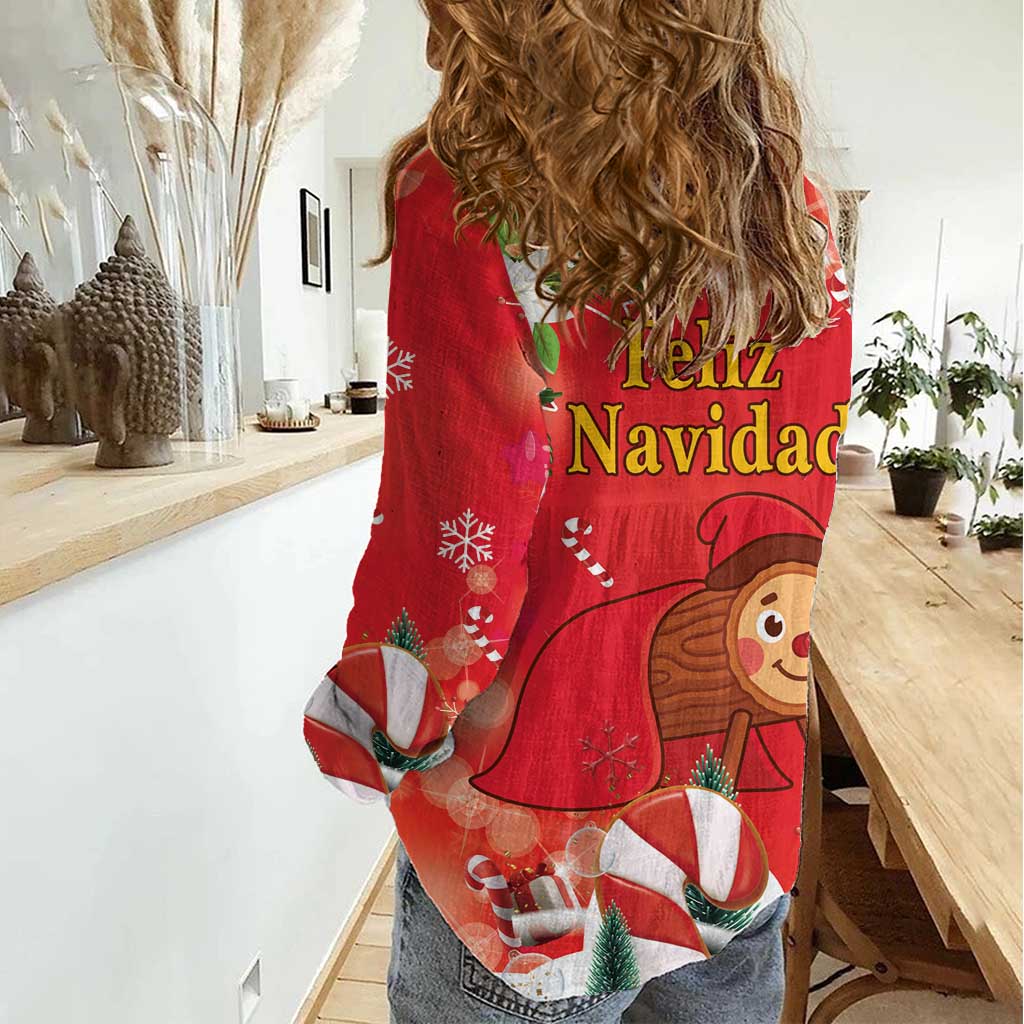 Spain Tio de Nadal Christmas Women Casual Shirt Traditional Christmas Log Red Version - Wonder Print Shop