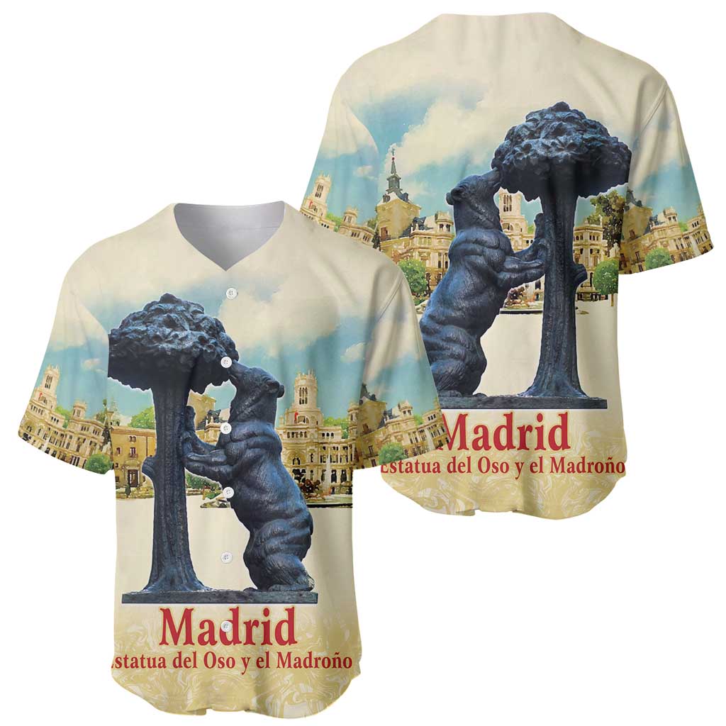 Spain El Oso y el Madrono Baseball Jersey Madrid City Watercolor - Wonder Print Shop