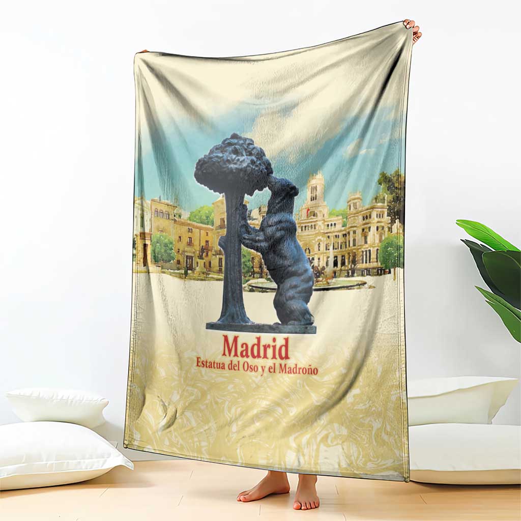 Spain El Oso y el Madrono Blanket Madrid City Watercolor