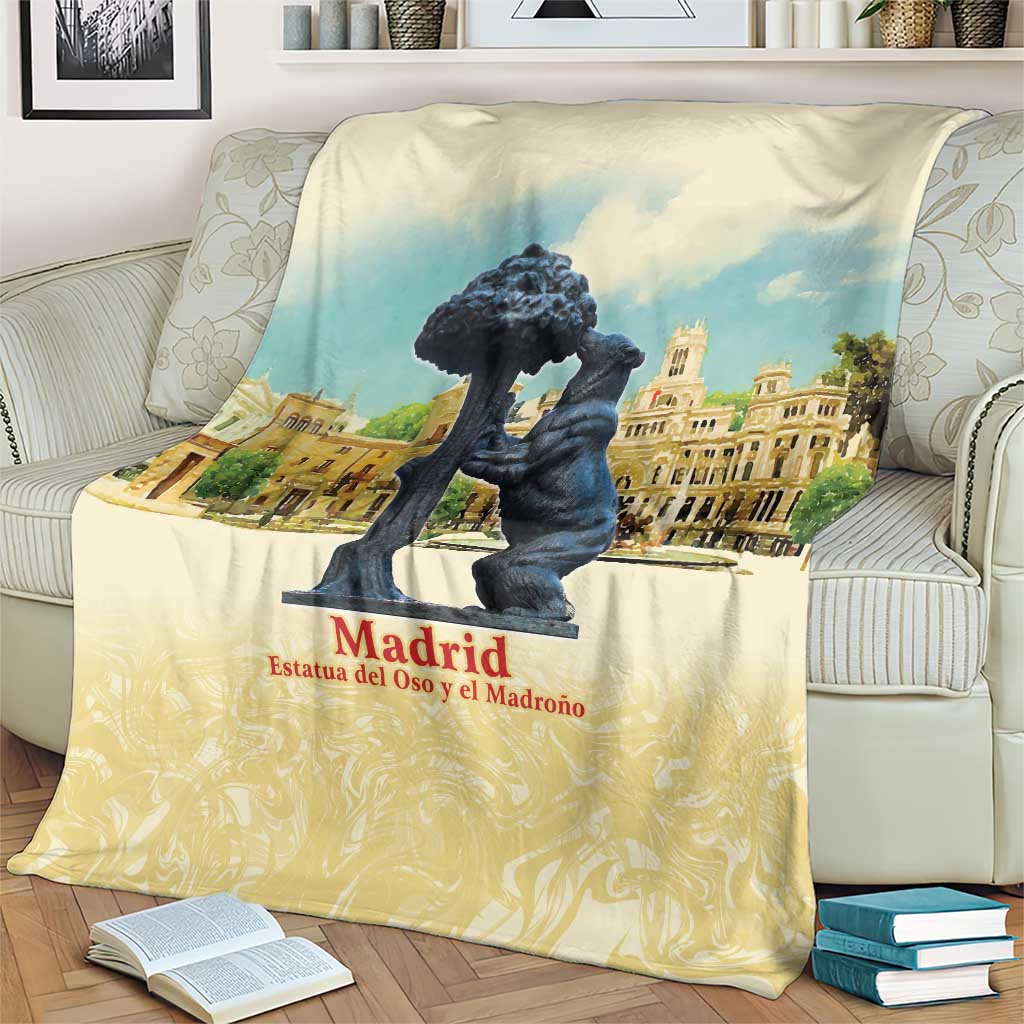 Spain El Oso y el Madrono Blanket Madrid City Watercolor