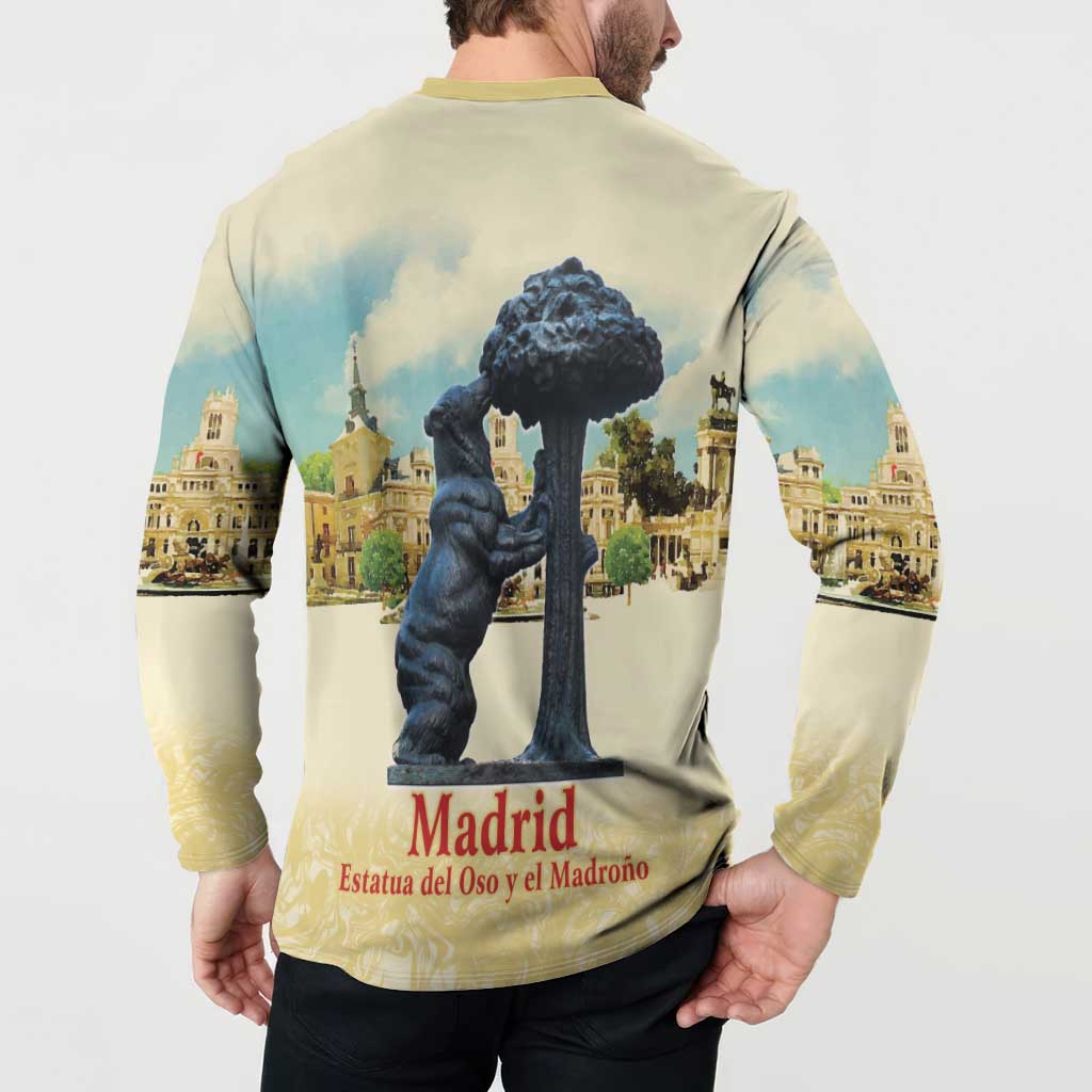 Spain El Oso y el Madrono Button Sweatshirt Madrid City Watercolor - Wonder Print Shop