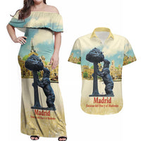 Spain El Oso y el Madrono Couples Matching Off Shoulder Maxi Dress and Hawaiian Shirt Madrid City Watercolor - Wonder Print Shop