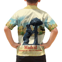 Spain El Oso y el Madrono Family Matching Off The Shoulder Long Sleeve Dress and Hawaiian Shirt Madrid City Watercolor - Wonder Print Shop