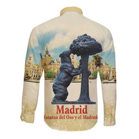Spain El Oso y el Madrono Long Sleeve Button Shirt Madrid City Watercolor - Wonder Print Shop