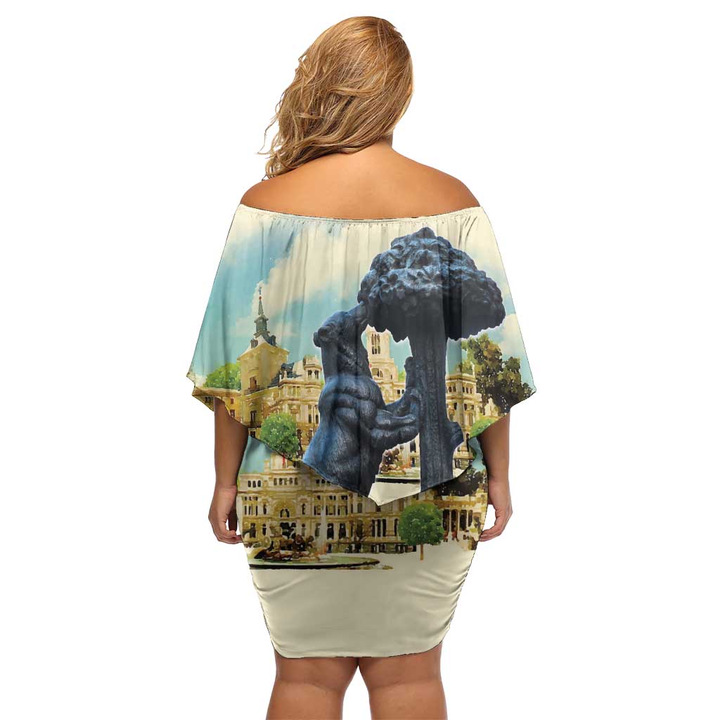 Spain El Oso y el Madrono Off Shoulder Short Dress Madrid City Watercolor - Wonder Print Shop
