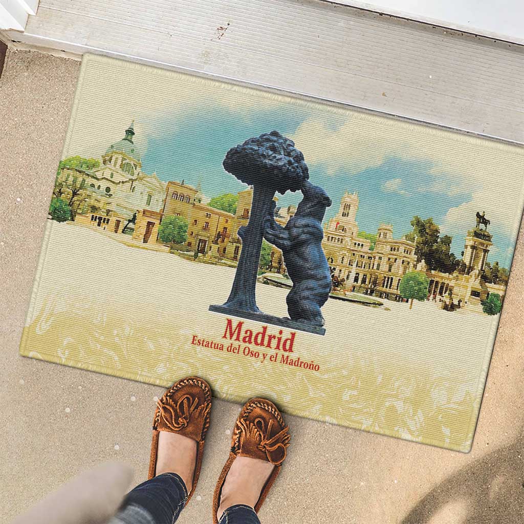 Spain El Oso y el Madrono Rubber Doormat Madrid City Watercolor - Wonder Print Shop